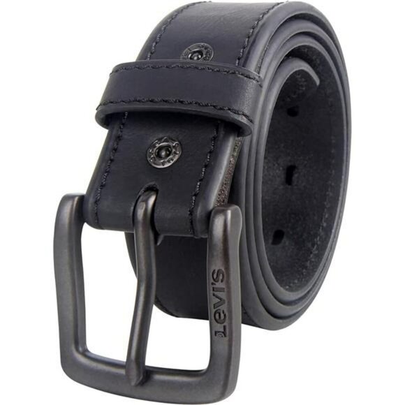 Mens Black Leather Belt Casual Jean Belt with Gunmetal Buckle Everyday Wear - Picture 7 of 7